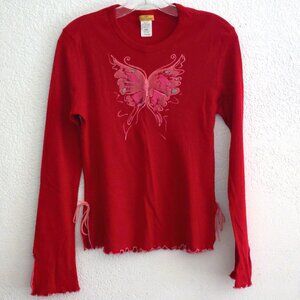 Cleo Casual, Red butterfly long sleeve blouse, 100% cotton